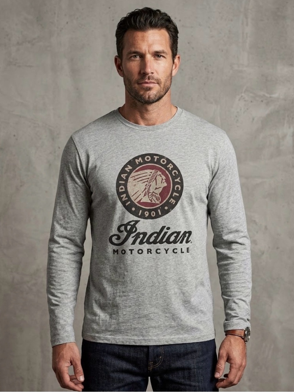 Indian Motorcycle Gray Long Sleeve Logo Tee